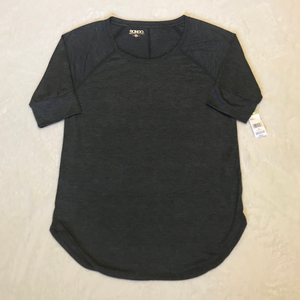 Bongo 1/4 Sleeve Grey Rounded Hem Top
